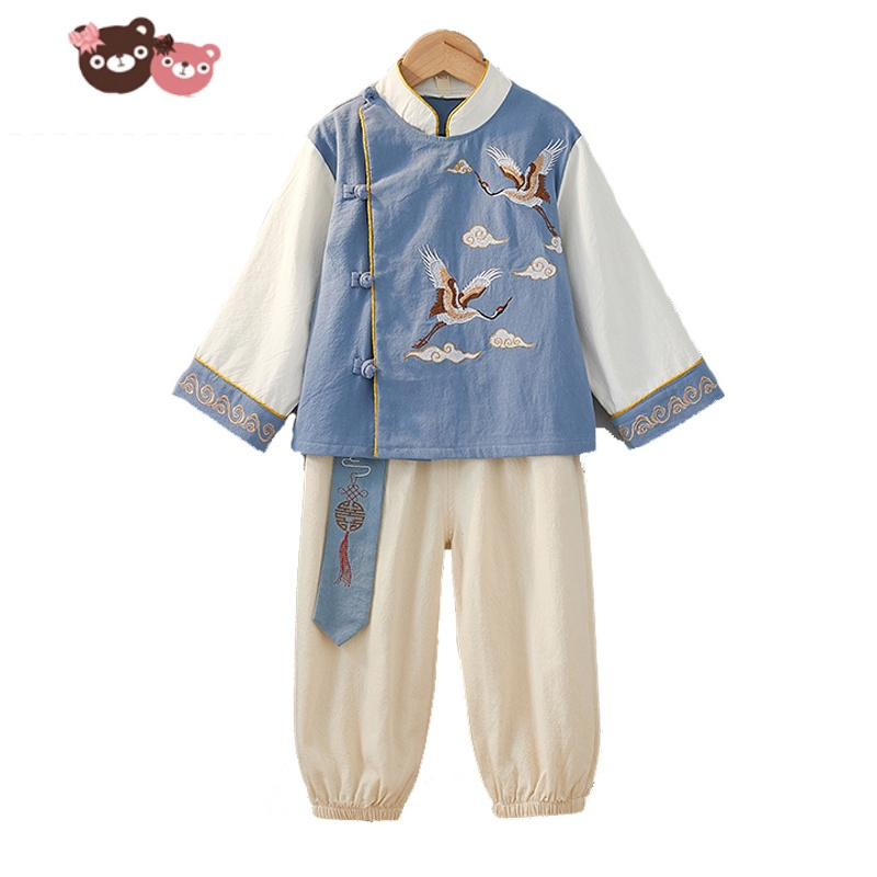 绿彩虹光儿童汉服男童春秋款唐装中国风超仙古装少爷服小男孩民族衣服