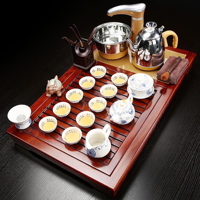 家柏饰(CORATED)花梨木功夫实盘家用简约陶瓷茶道办公茶海全自动茶具套装高清大图