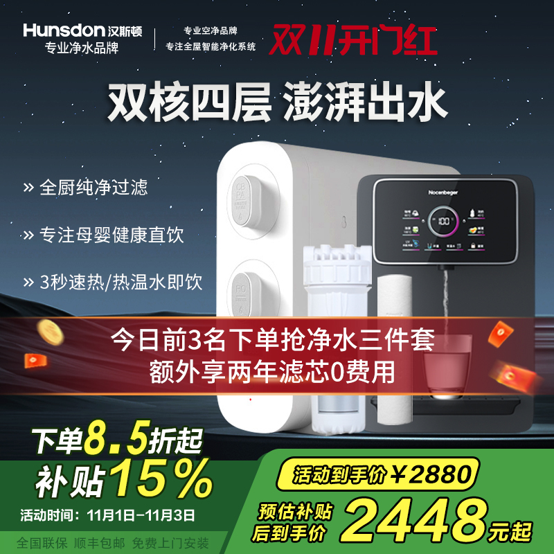 汉斯顿/Hunsdon家用0阻垢剂添加净水器管线机套装厨下式净饮机RO反渗透净水机过滤器母婴直饮厨房纯水机D3