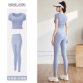 瑜伽服套装弹力速干收腹运动紧身衣含胸垫跑步健身服女 M 灰湖蓝+灰湖蓝