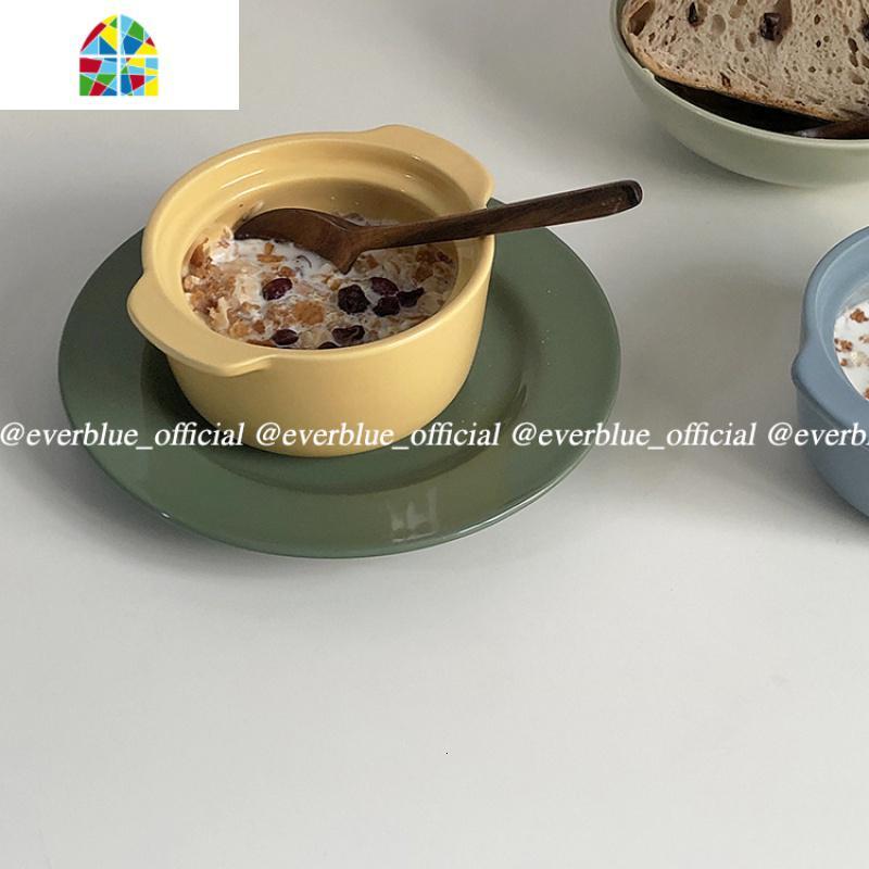 everblue 陶瓷早餐碗燕麦碗 纯色加厚烤碗米饭碗375ml FENGHOU 蓝lue明显瑕疵