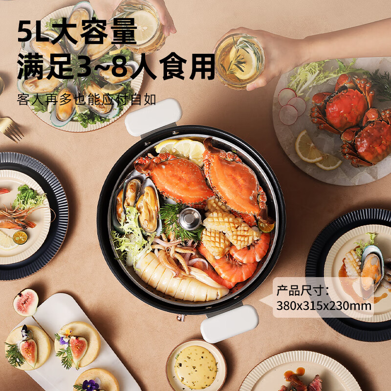 蓝宝(BLAUPUNKT)升降电火锅家用多功能料理锅5L分体式可拆洗电炖锅 轻奢蓝 BP-H1高清大图
