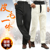 举翼王子皮毛一体男中老年加厚加绒羊毛皮裤冬季棉裤 腰围2尺3 黑裤面+羊羔毛内胆
