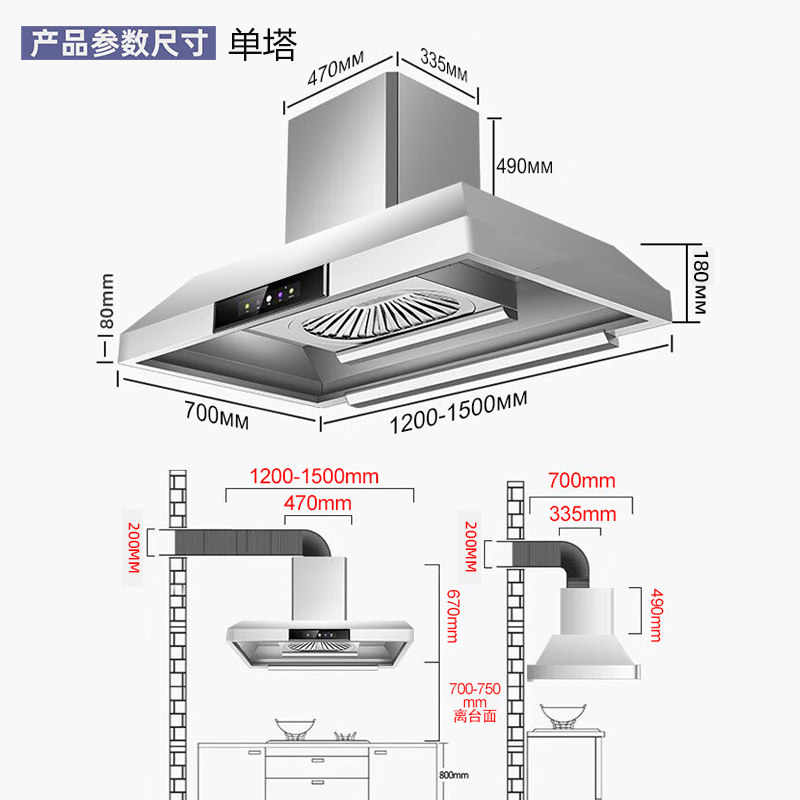 欢呼好太太45立方大吸力饭店农村土灶柴火灶油变频烟机顶吸式不锈钢1.5米长 自行安装SYYJ01高清大图