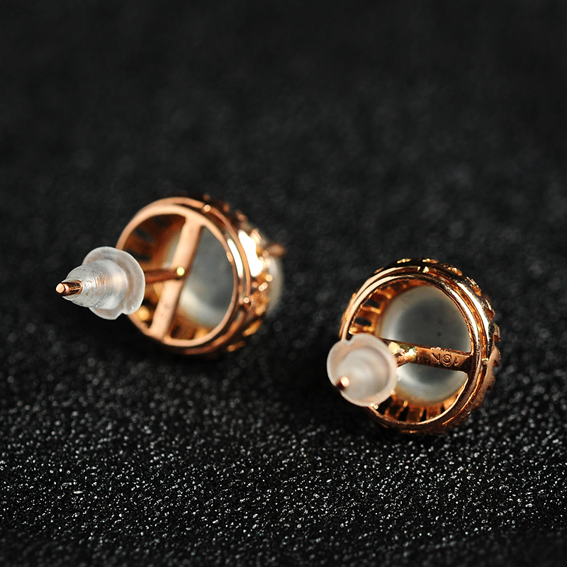 翡翠冰种耳钉18k镶嵌玉石蛋面耳坠女款镂空耳环圆形耳饰品带证书送女