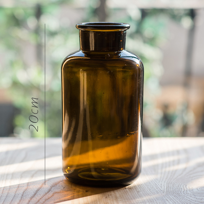 INS玻璃瓶 花瓶花器 试剂瓶茶色棕色 杂货北欧复古工业风 大口棕瓶1000ml大号_902