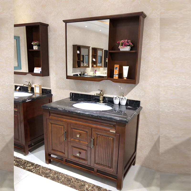 卫浴新中式橡木浴室柜卫生间落地洗手台盆柜组合实木洗漱台美式柜|1.