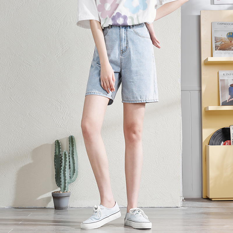 唐狮春夏新款牛仔短裤女韩版宽松中裤女显瘦学生高腰五分裤潮