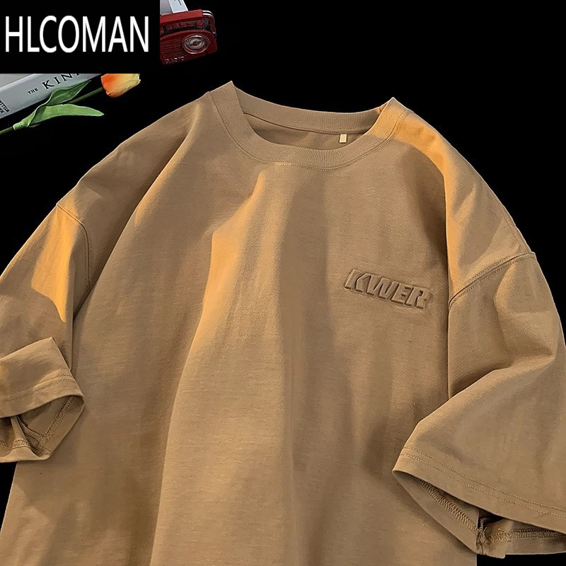 HLCOMAN白色宽松高克短袖T恤男夏初中生美式半袖打底衫