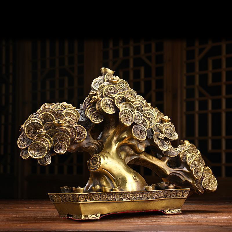 纯铜摇钱树摆件 铜发财树家居客厅办公室工艺品开业礼品_986_312_261