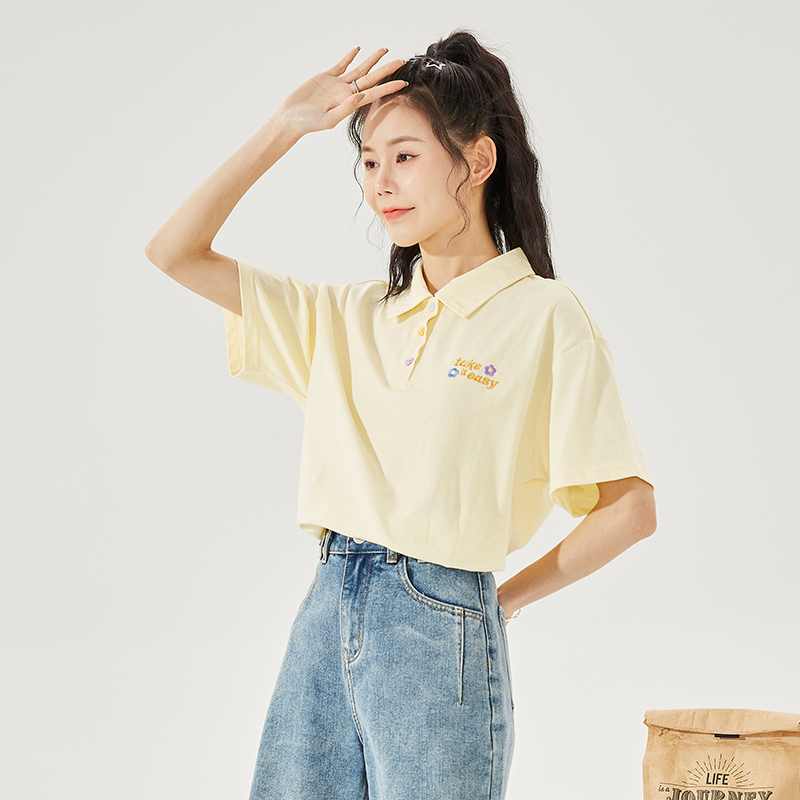 唐狮夏新款女Polo短袖T恤女韩版宽松甜美学生外穿别致上衣DY