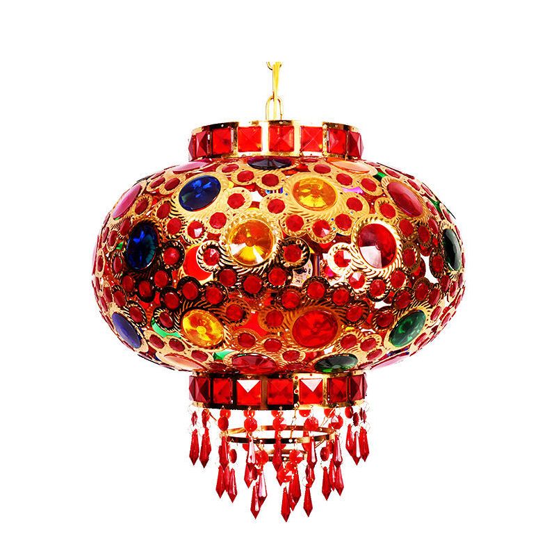 七彩单只60铁艺水晶灯笼福字水晶灯笼旋转灯笼led中式吊灯阳台水晶