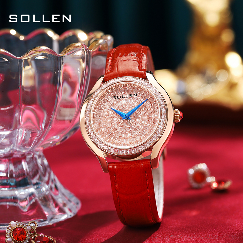 梭伦(SOLLEN)手表女士七夕情人节礼物送礼镶钻满天星时尚简约气质石英女表SL436高清大图