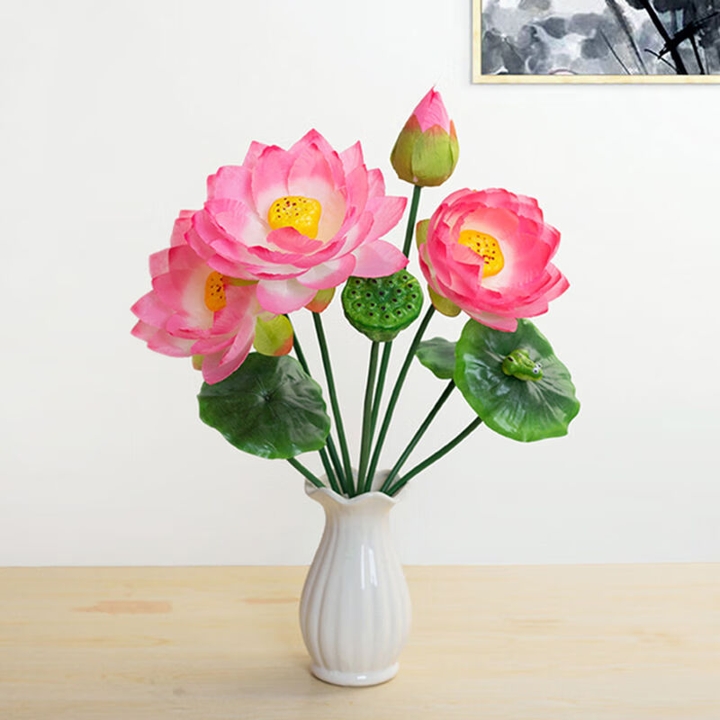 维诺亚仿真荷花荷叶假荷花莲花贡品花佛堂供佛绢花佛堂花观音菩萨花高清大图