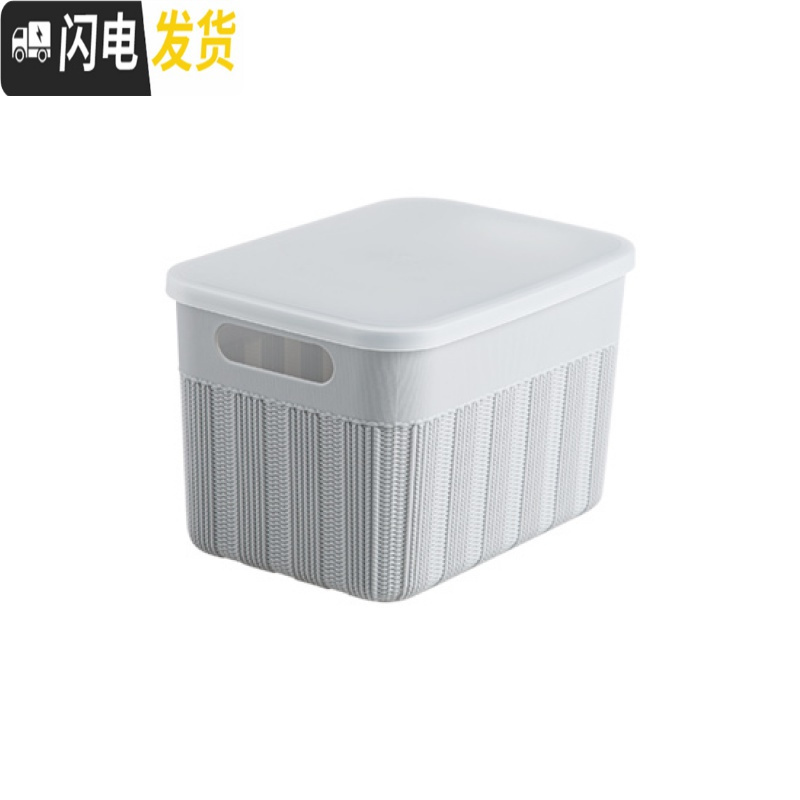 三维工匠 手提带盖收纳篮塑料桌面收纳筐 杂物零食篮子置物篮收纳箱高清大图