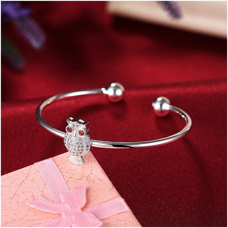 B264 Fashion Bracelet 日韩女开口手镯可节猫头鹰镀纯银首饰送女朋友七夕情人节礼物