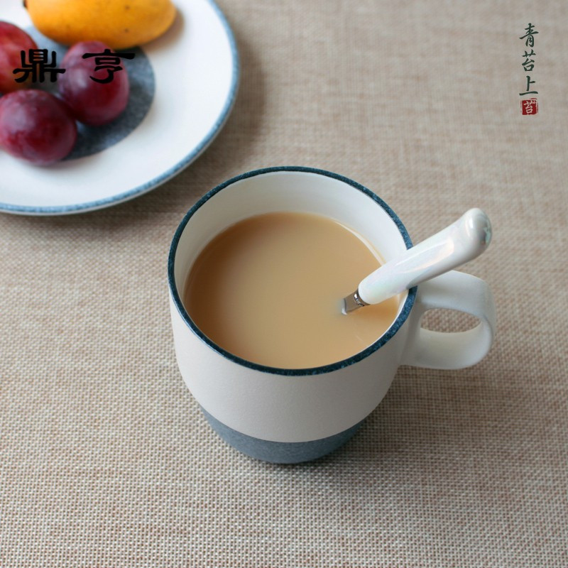 鼎亨日式咖啡杯带盖勺创意陶瓷杯子简约复古家用马克杯个性办公水