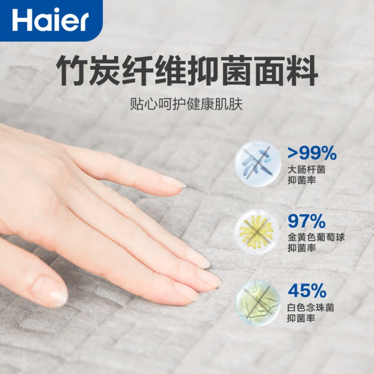 海尔(Haier) 水暖电热毯双人 四季家用秋冬恒温褥子床垫水循环除螨除湿 HBC-B106 竹炭纤维抑菌1.5*2m高清大图