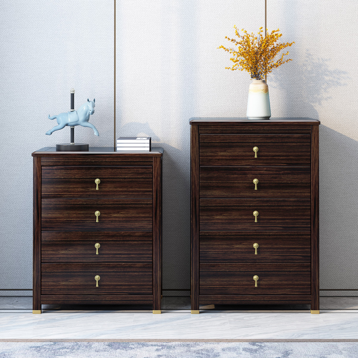 月影梳桐新中式实木斗柜轻奢乌金木收纳柜四斗五斗卧室客厅衣帽间复古