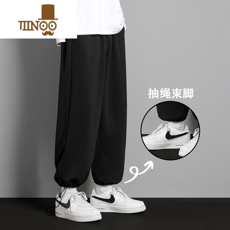 YANXU灰色卫裤男士款休闲百搭运动九分男生夏季潮流痞帅直筒长裤子