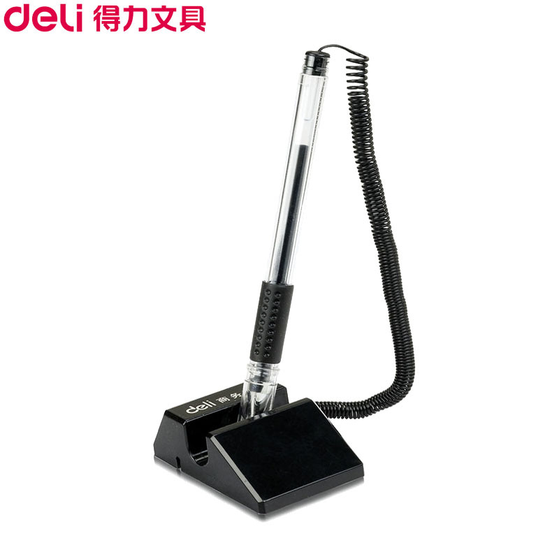 得力(deli)6791中性台笔10支 中性笔粘桌笔 台笔固定签字笔 固定笔柜台桌面可粘贴带绳签字笔 办公用品黑色