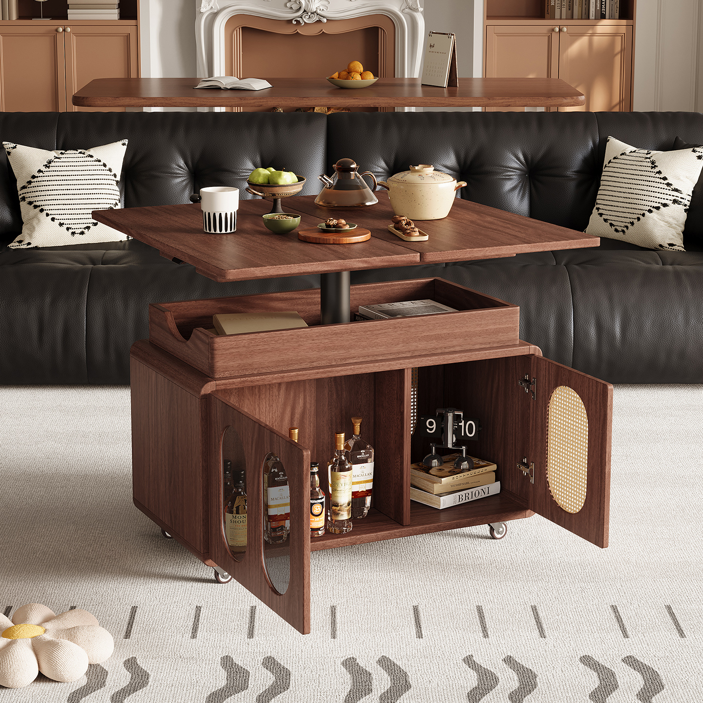 青木川 简约现代中式实木茶几可移动带轮升降边几沙发边柜小户型客厅现代简约小边几高清大图