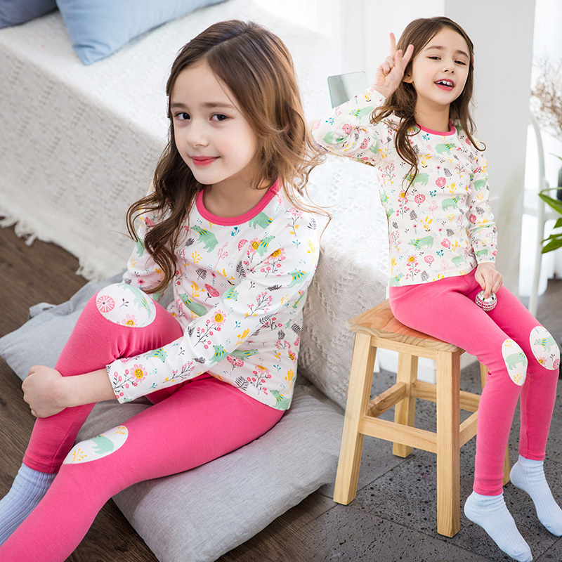 yuebin女童秋衣秋裤套装棉毛衫女孩大童睡衣棉保暖加绒加厚儿童内衣