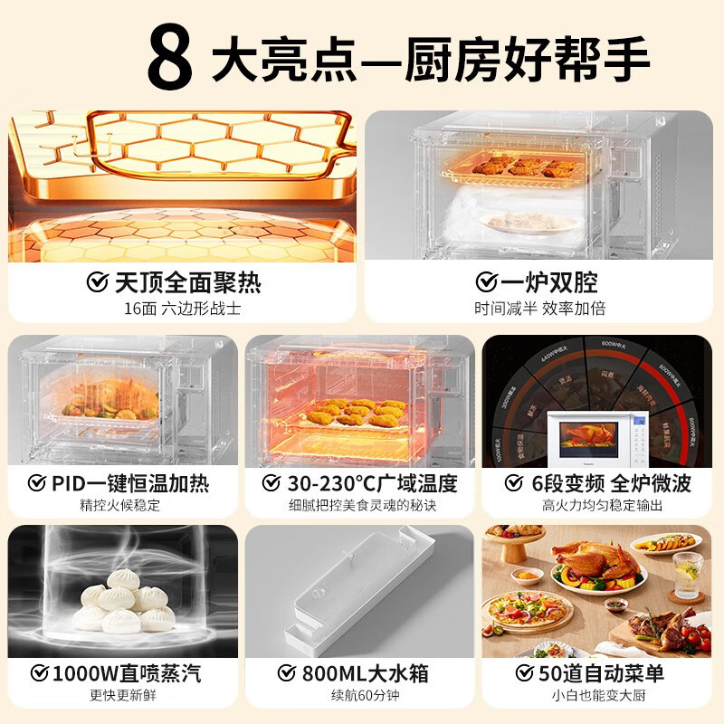 松下(Panasonic)微蒸烤炸一体机四合一台式家用变频微波炉空气炸蒸烤箱NN-DS37PW 白色高清大图
