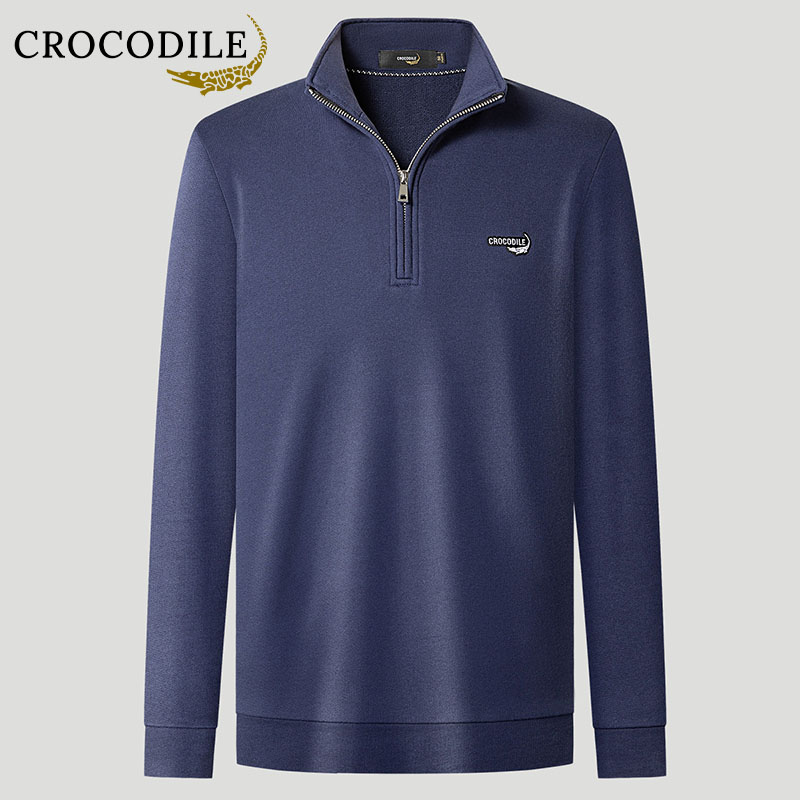 鳄鱼恤CROCODILE 长袖POLO衫男秋季纯色半拉链立领宽松大码休闲长袖衫高清大图