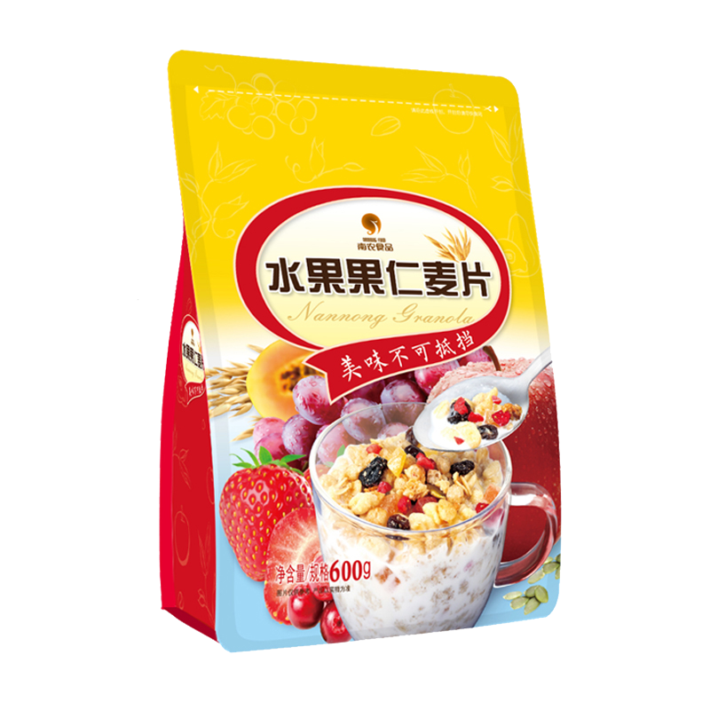 南农食品 混合水果果仁麦片袋装麦片营养早餐麦健康美食即食冲饮谷物干吃坚果谷物零食燕麦片600g混合口味