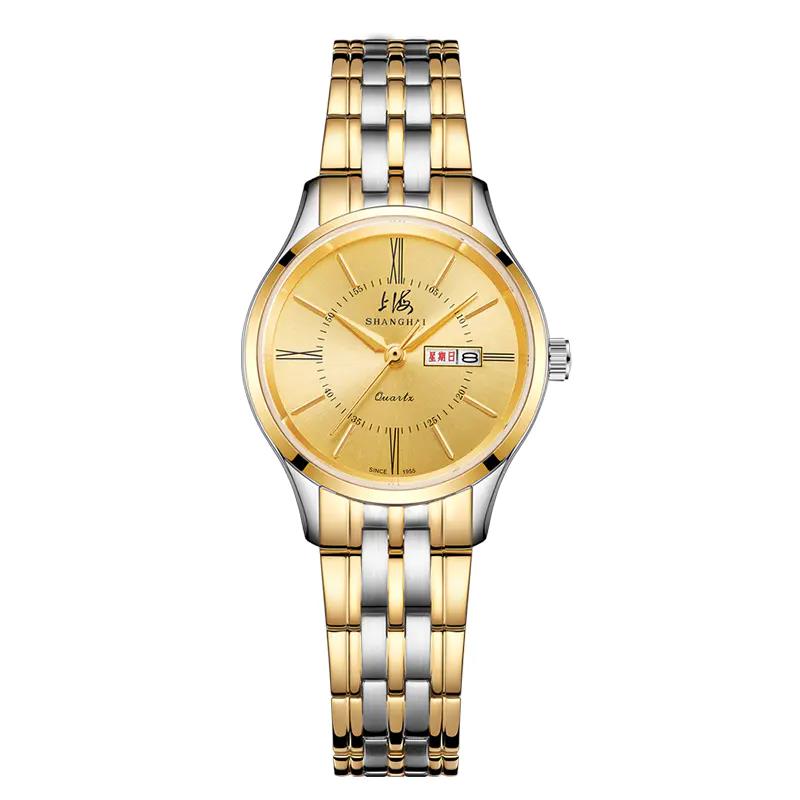 上海手表 男女款石英系列防水 三针日历简约休闲气质轻薄腕表 sh-2019