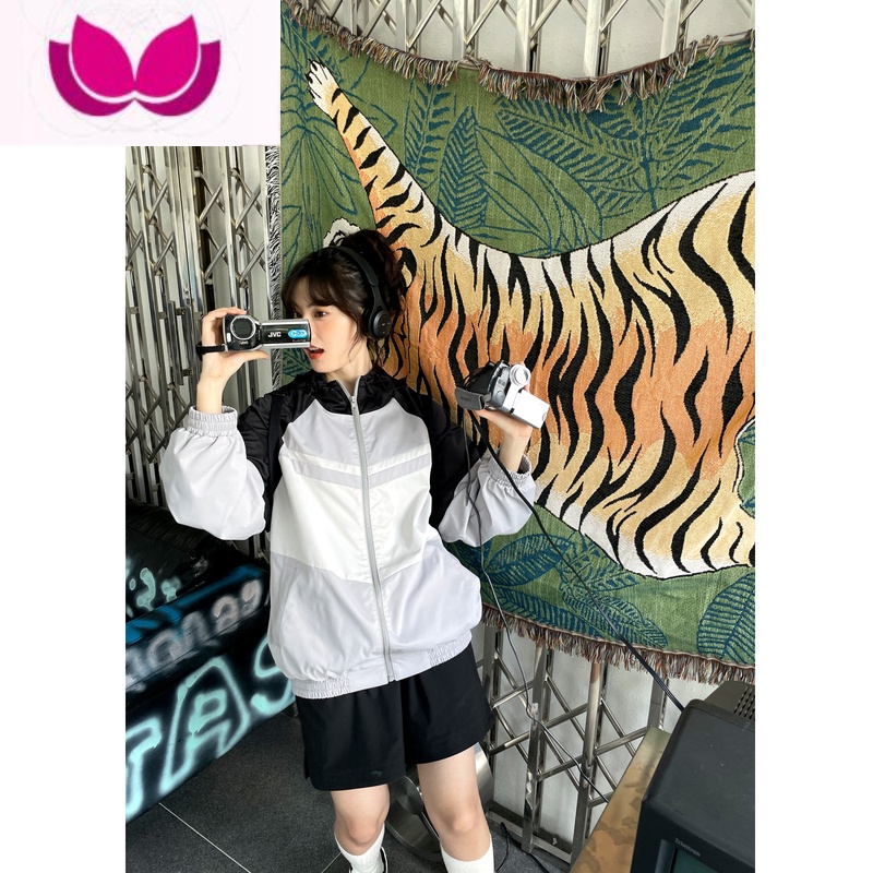 七斓 运动风撞色外套短裤套装女宽松休闲卫衣阔腿裤套春高清大图