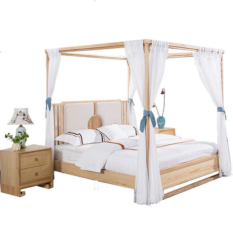 新中式实木床卧室定制布艺婚床现代简约样板房酒店双人床家具图片