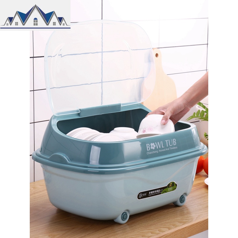 创意碗柜塑料加厚沥水架带盖厨房餐具笼装碗筷收纳盒多功能储物架 三维工匠高清大图