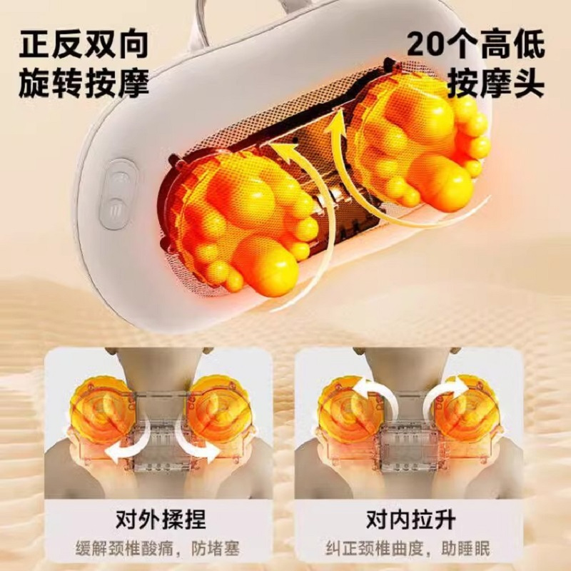 冀华美按摩枕颈椎腰部按摩器家用热敷背部肩颈按摩仪[天蓝色-插电款]红光热敷+3档力度调节高清大图