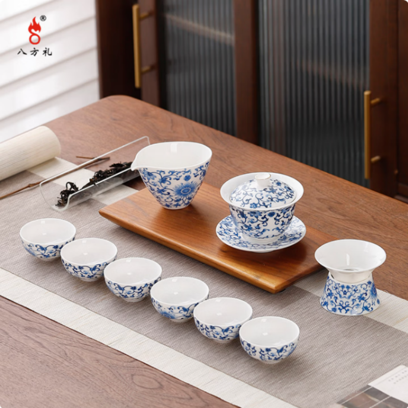 八方礼 青花缠枝连10入盖碗茶具BFL2024-18高清大图