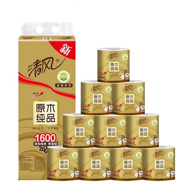 清风 B20A6J清风金装160克四层卷纸 10卷/提*3提