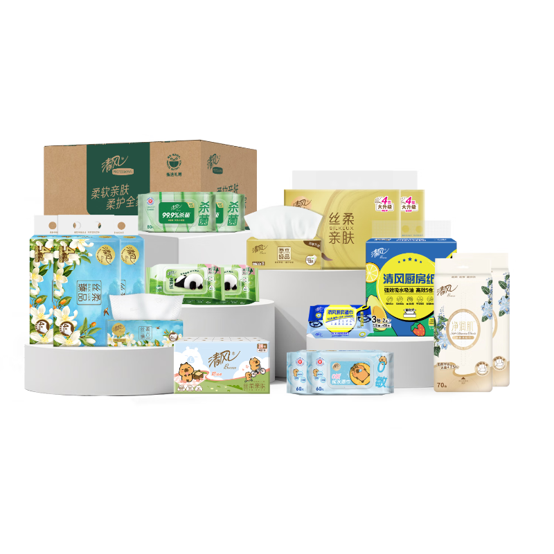 清风 中秋惠享组合纸品礼盒 16件装 原木纯品 抽纸 餐巾纸 擦手纸 卫生纸 组合礼包