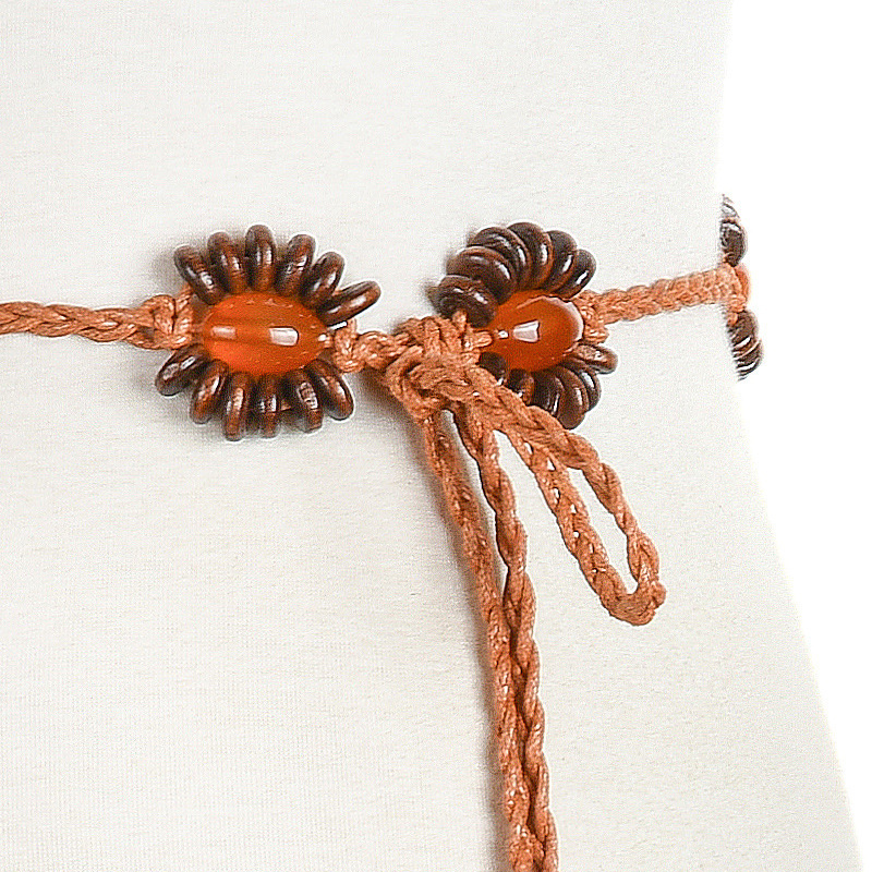 新款时尚复古民族风腰链蜡绳编织木珠腰带女士皮带cmpj6874送女朋友