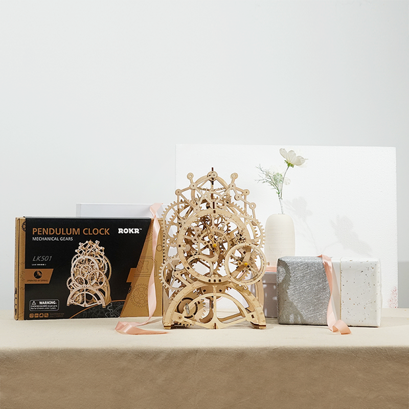若态若客diy手工拼装木制机械模型立体拼插拼图玩具创意儿童生日礼物成人女 LK501时之恒摆钟