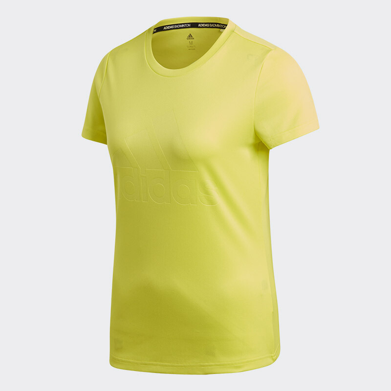 阿迪达斯 (adidas)春夏新款羽毛球短袖男女款圆领T恤情侣款休闲运动短袖针织速干透气 女款黄色CW7088 (S-X