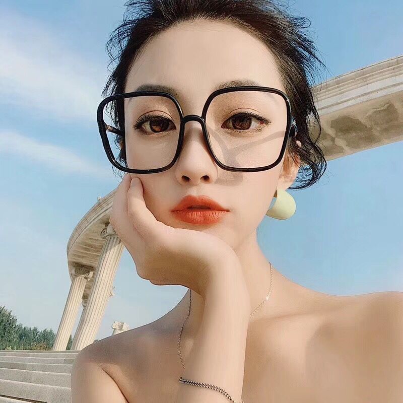 瘦小红书方形镜框眼镜框网红款女大韩版潮脸素颜显复古超大框黑色|大黑框-亮黑色 单眼镜