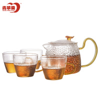 青苹果 玻璃茶具套装 耐热茶壶茶水分离 手工加厚锤纹日式风格 一壶四杯礼盒套装茶壶茶杯
