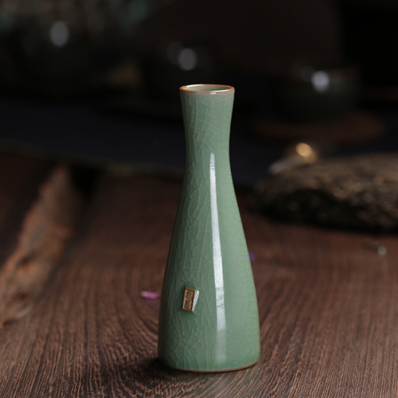 龙泉青瓷小花瓶 陶瓷干花插禅意日式简约水培手工创意摆件家居装 三维工匠 淑女瓶(哥窑梅子青冰裂)高清大图