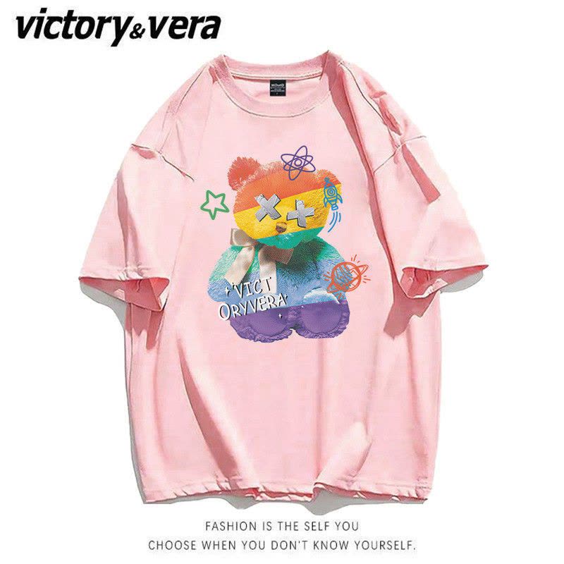 VICTORYVERA美式复古小熊短袖T恤女2022新款夏季宽松韩版百搭上衣图片