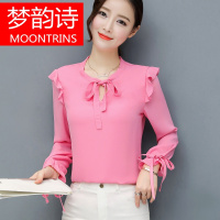 MOONRINS梦韵诗2018夏季新款甜美木耳荷叶边上衣淑女衬衣蝴蝶结雪纺衬衫女