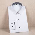 秋冬白衬衫男士长袖衬衣韩版潮流休闲纯色正装休闲商务职业工装寸_44 44（185-200斤） 长袖款BK白色（耐脏耐磨衣领设计）