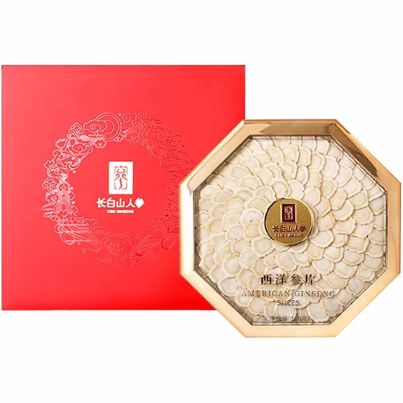 长白山人参西洋参片礼盒八角亚克力盒礼盒1.6西洋参排片100g*1盒