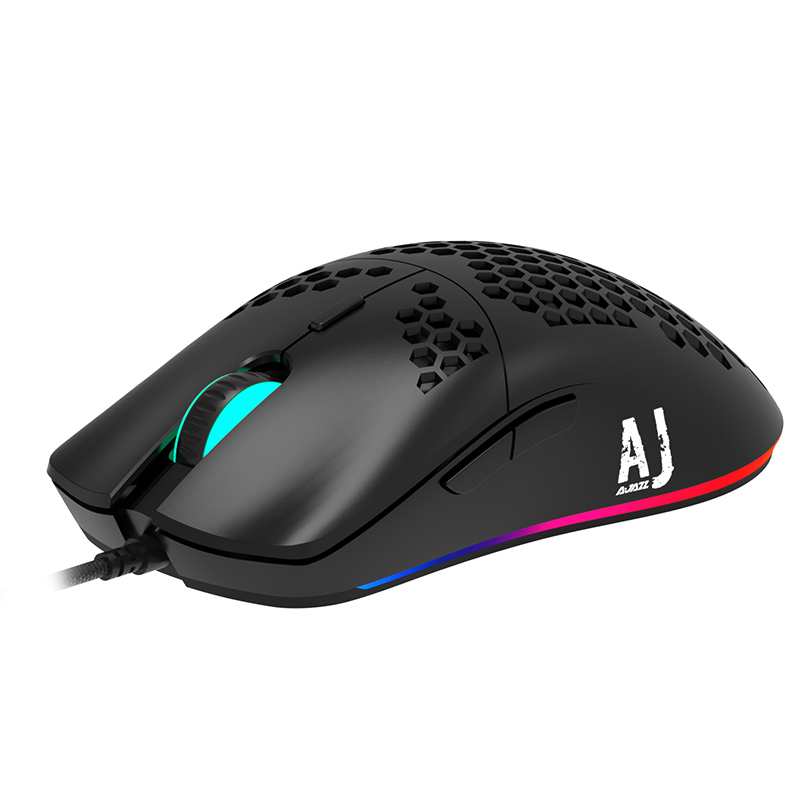 黑爵(AJAZZ)AJ390R 洞洞鼠标 有线鼠标 游戏鼠标 69克轻量化鼠标 RGB鼠标 10000DPI 黑色