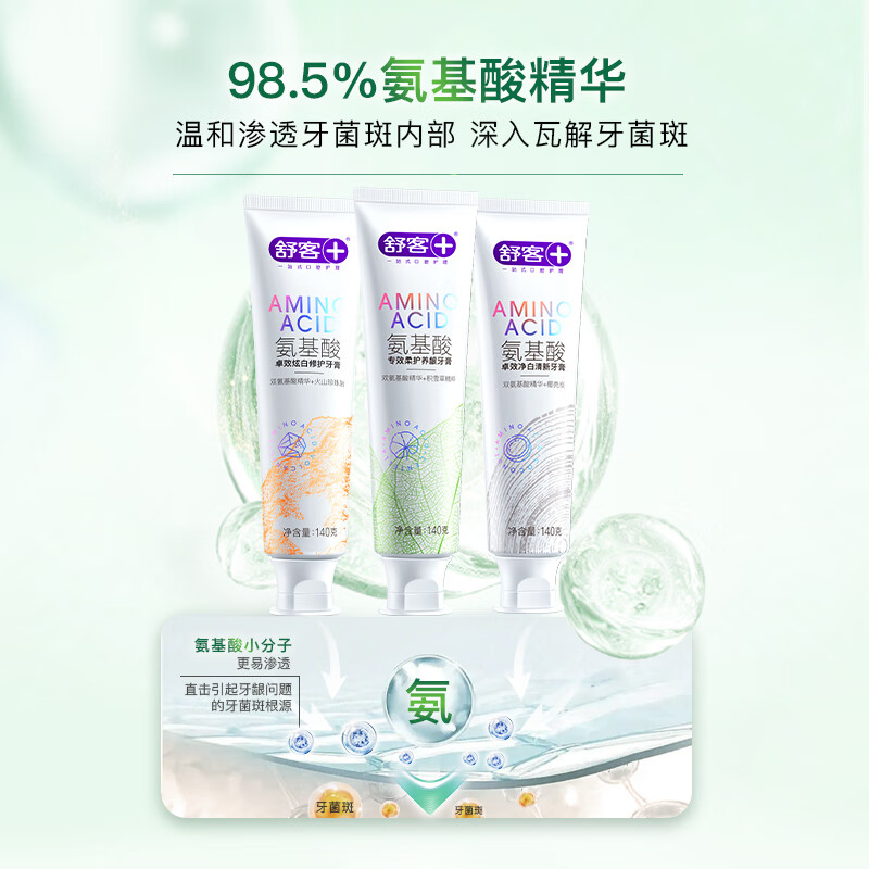 舒客 氨基酸牙膏护龈美白清新口气家庭装口腔清洁护理 【护龈+清新】积雪草*1+椰壳炭*1